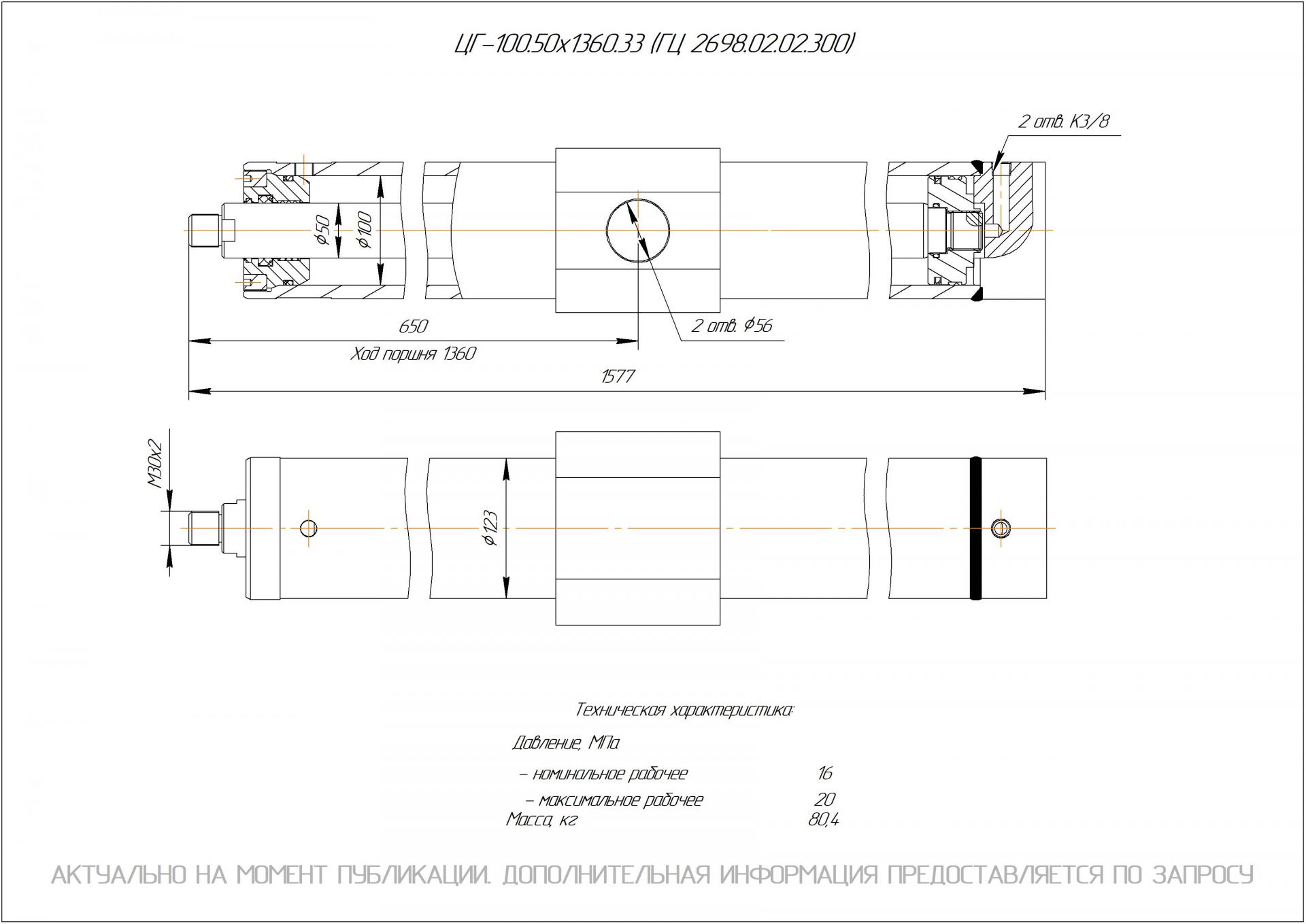 ЦГ-100.50х1360.33 Гидроцилиндр