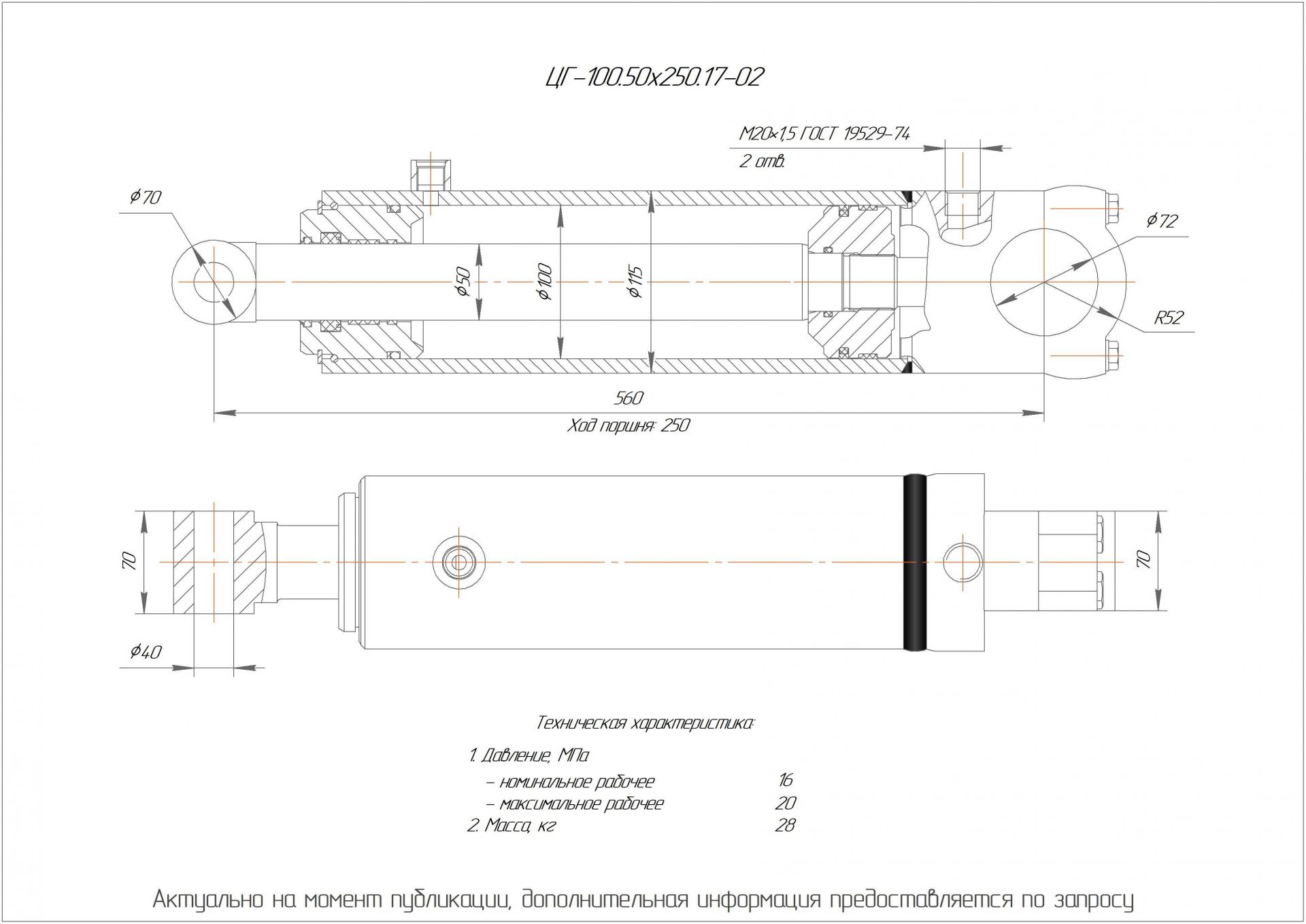 ЦГ-100.50х250.17-02 Гидроцилиндр