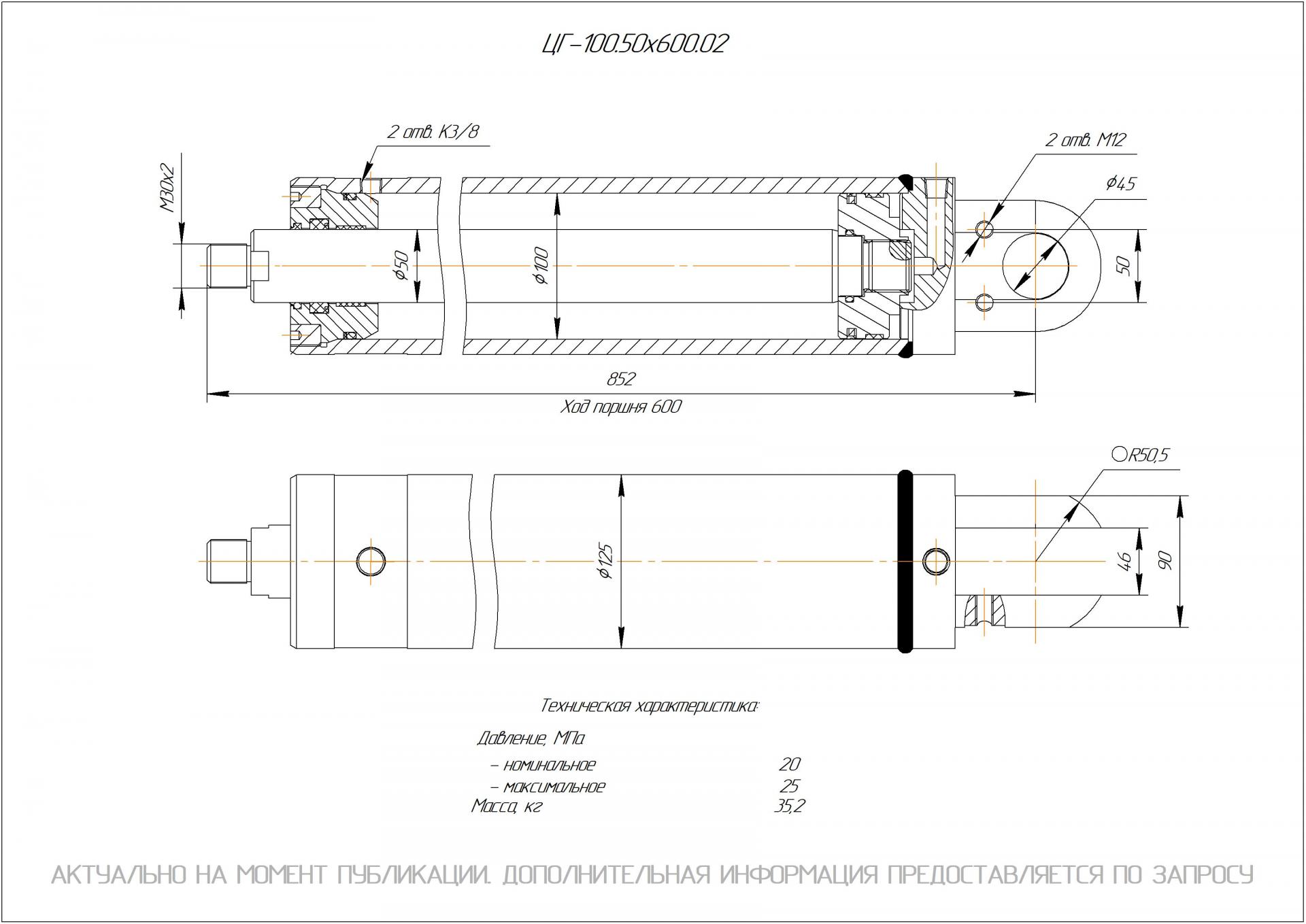 ЦГ-100.50х600.02 Гидроцилиндр