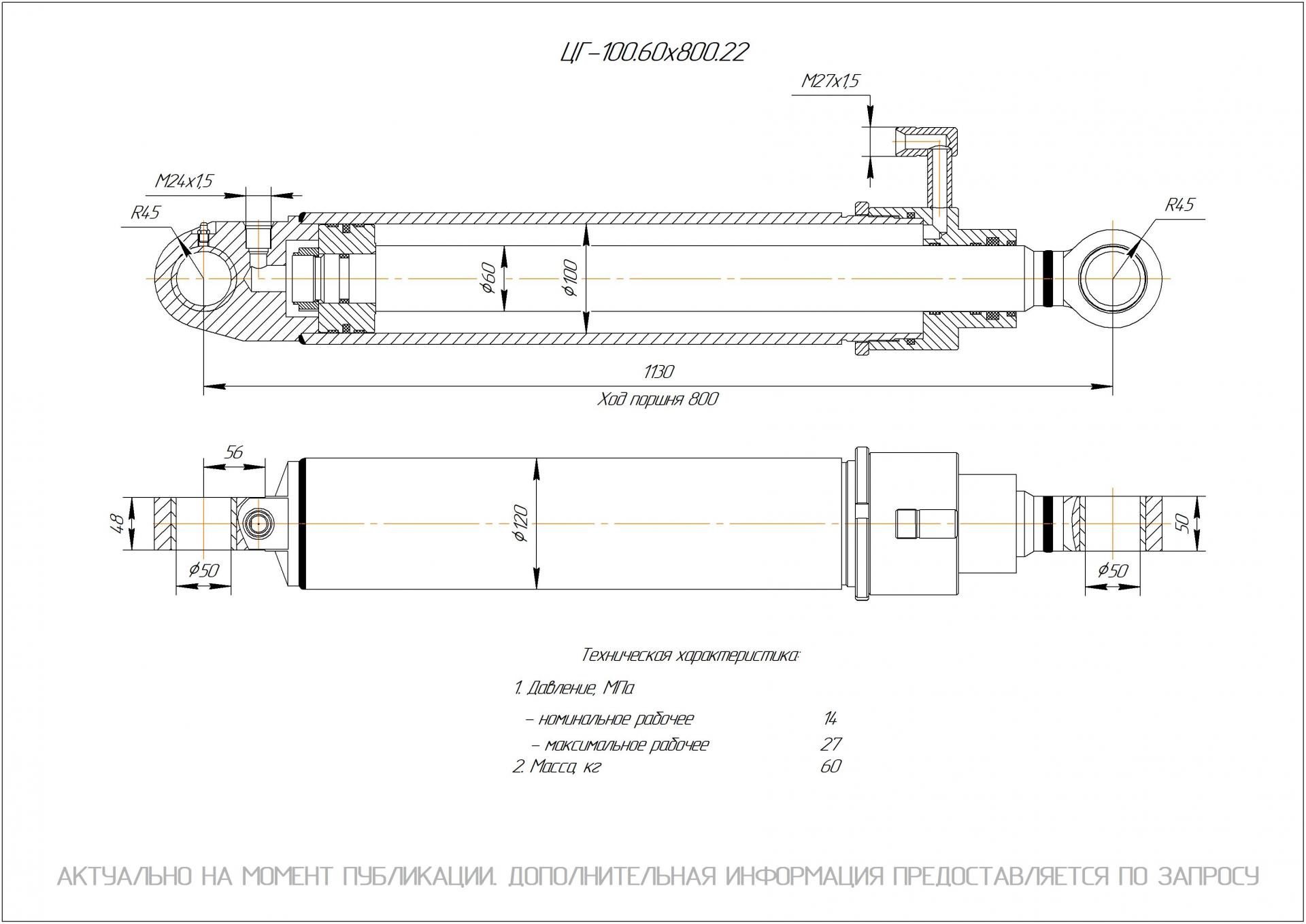  Чертеж ЦГ-100.60х800.22 Гидроцилиндр