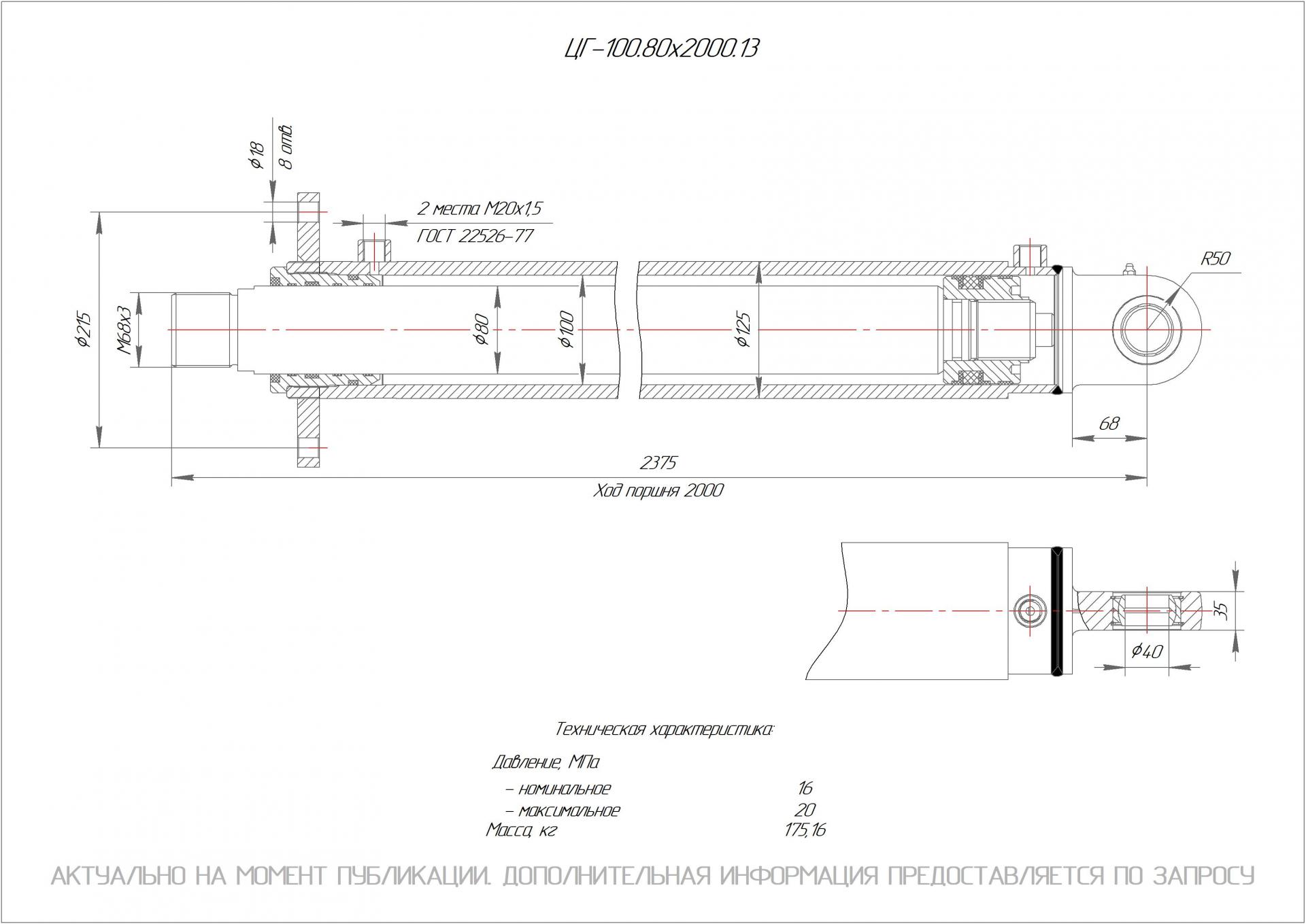 ЦГ-100.80х2000.13 Гидроцилиндр