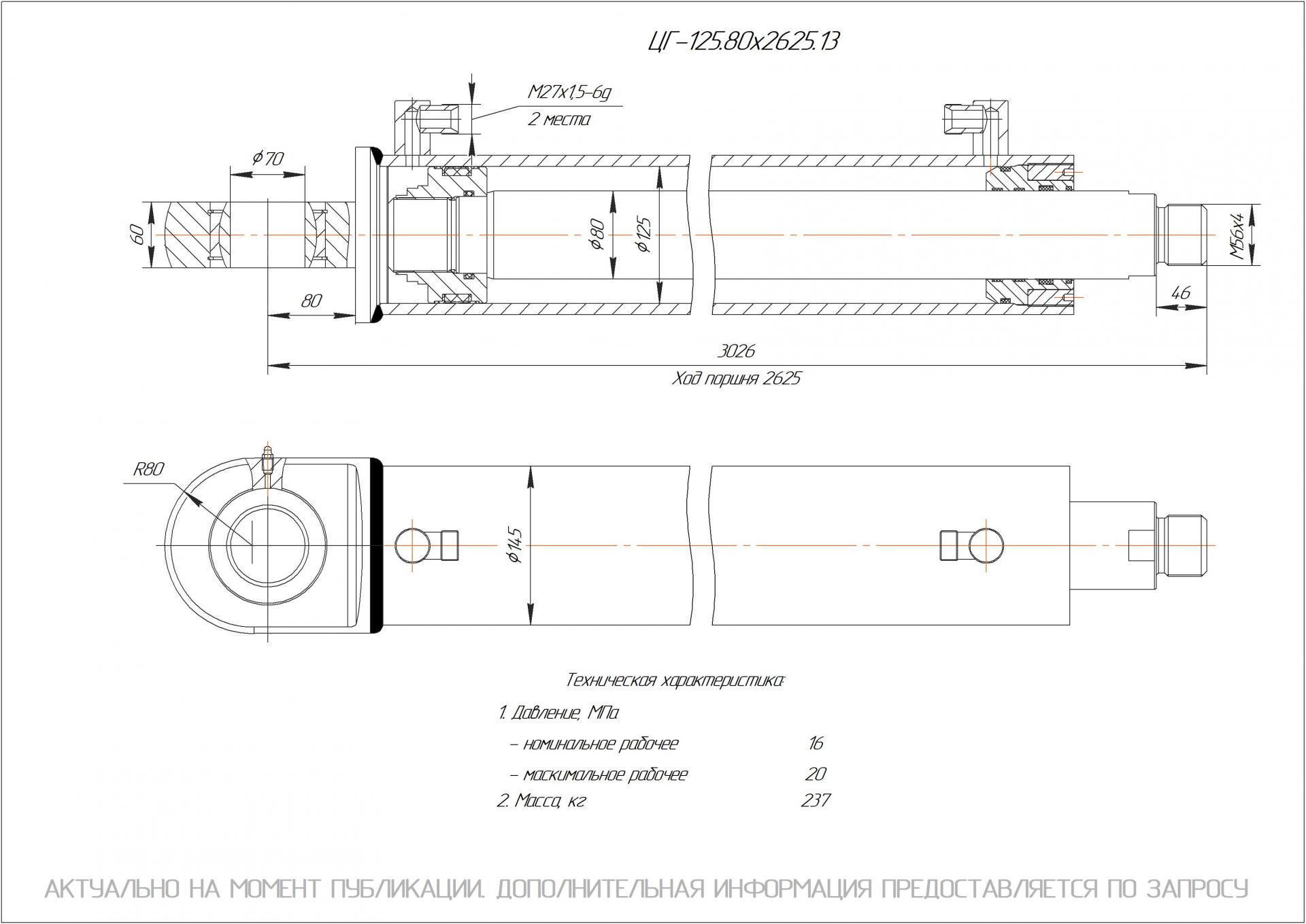 ЦГ-125.80х2625.13 Гидроцилиндр