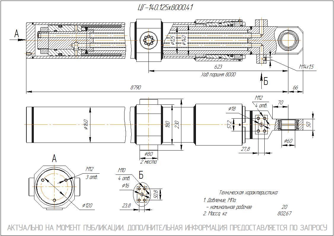  Чертеж ЦГ-140.125х8000.41 Гидроцилиндр