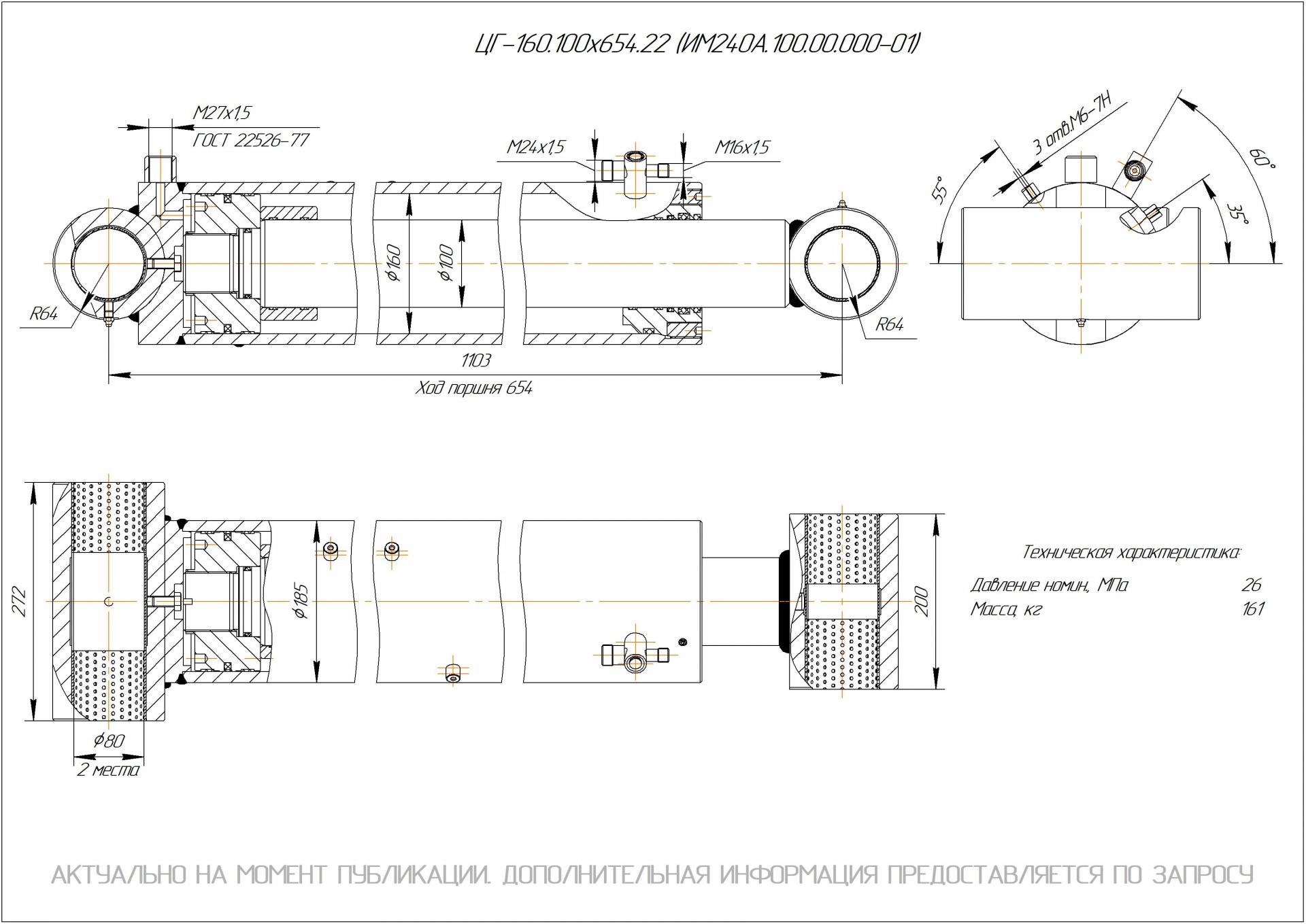 ЦГ-160.100х654.22 Гидроцилиндр