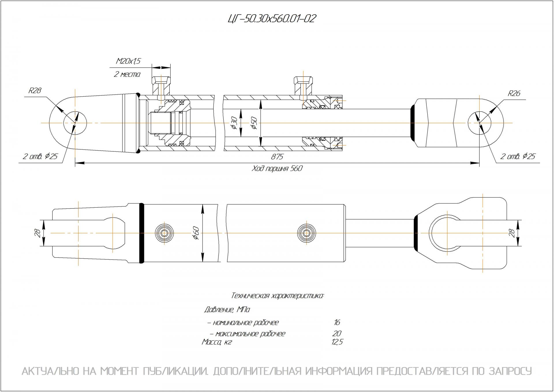 ЦГ-50.30х560.01-02 Гидроцилиндр