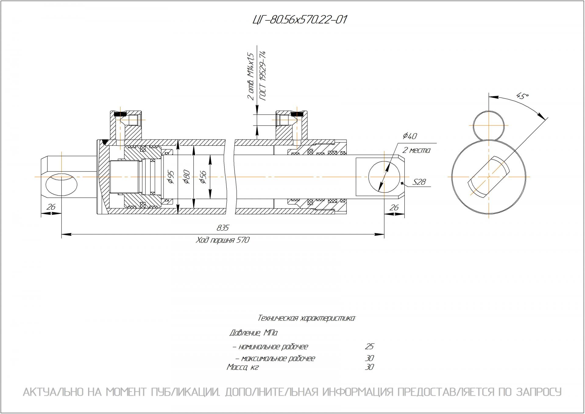  Чертеж ЦГ-80.56х570.22-01 Гидроцилиндр